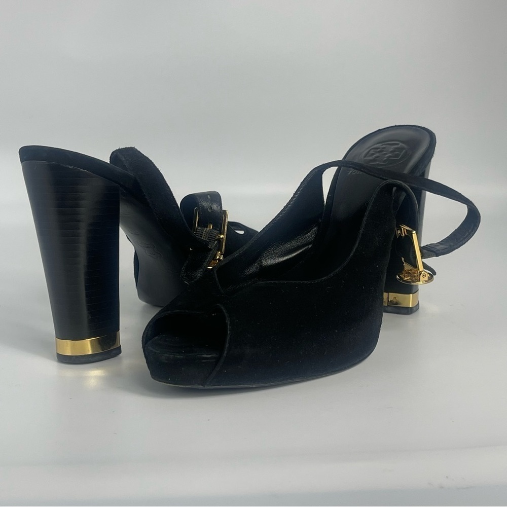 Tory Burch Slingback Heels – Size 9 – Black Suede - Picture 4 of 9